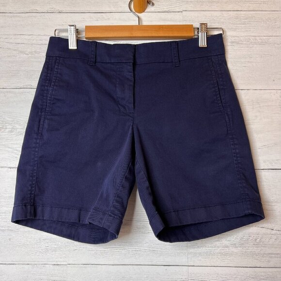 J Crew Shorts Womens Size 0 Navy Cotton Blend Chino Re-Imagined Preppy Casual - Picture 1 of 15